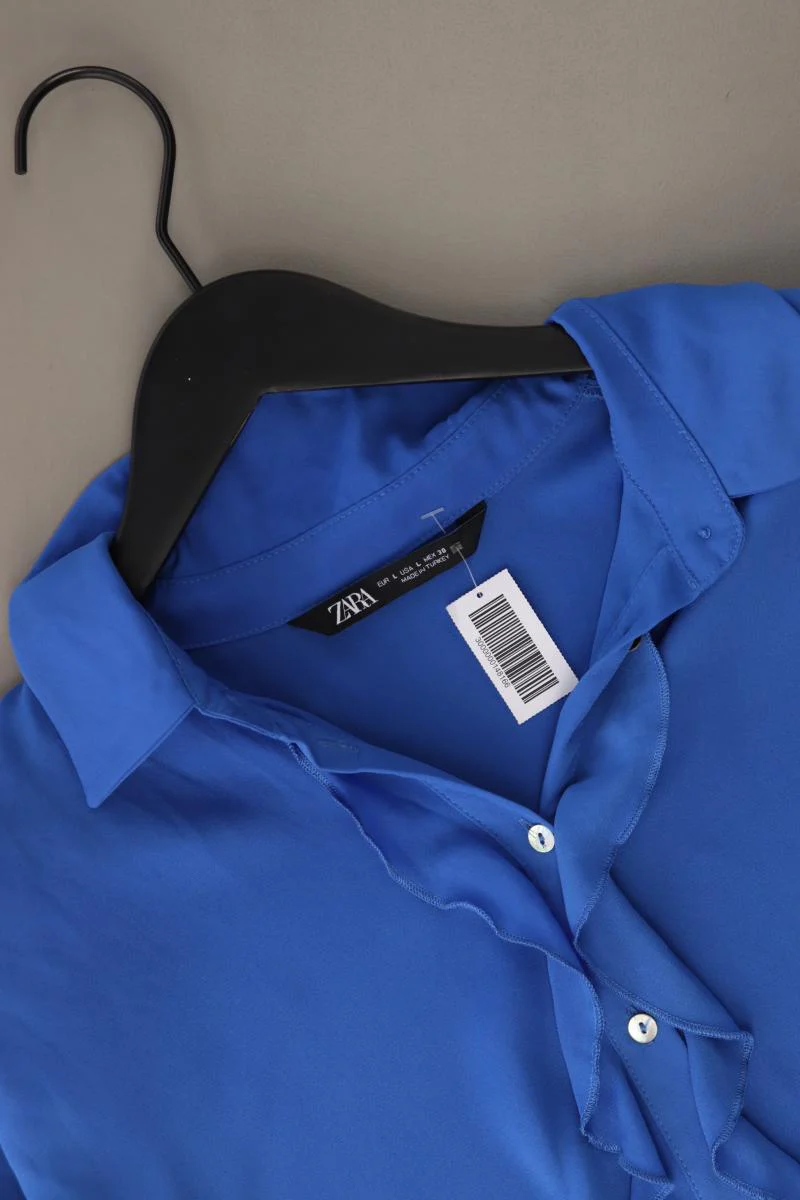Zara Rüschenbluse Gr. L Langarm blau aus Polyester - Image 3