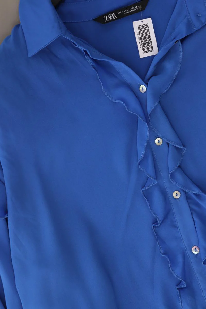 Zara Rüschenbluse Gr. L Langarm blau aus Polyester - Image 4