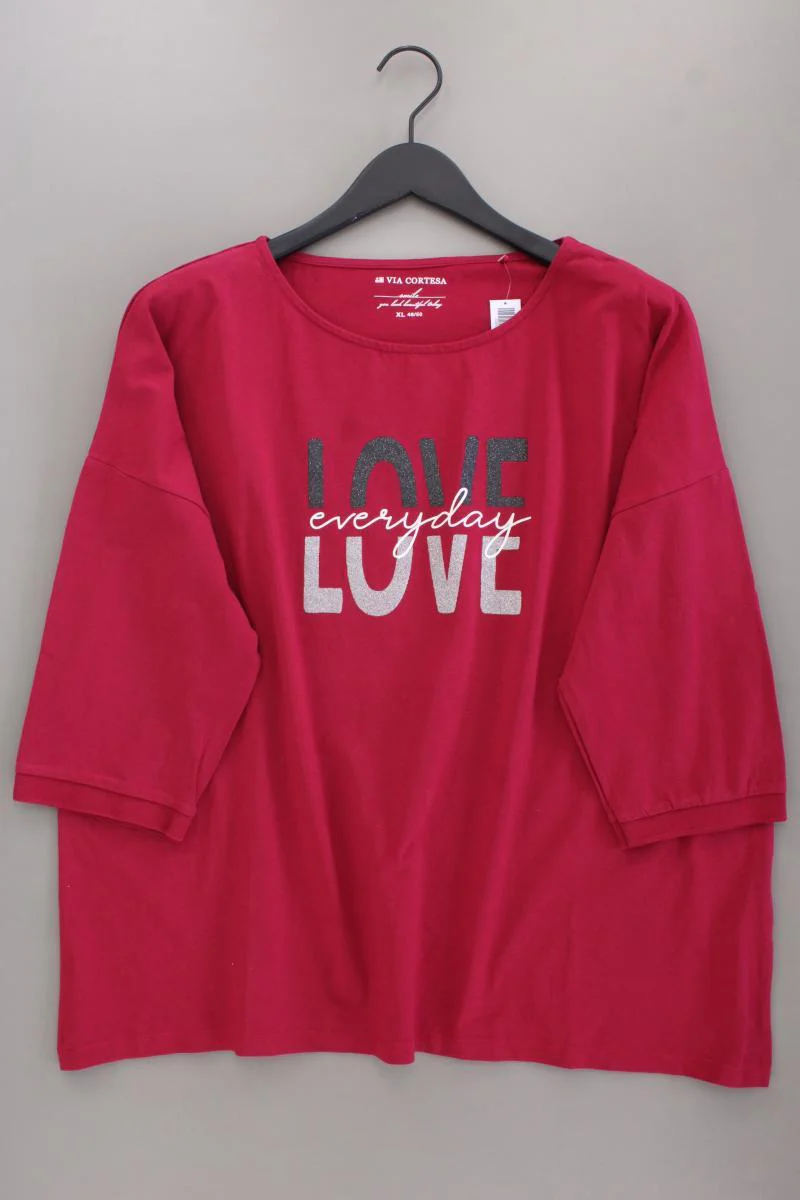 Via Cortesa Oversize-Shirt Gr. 48/50 3/4 Ärmel mit Glitzer rot aus Baumwolle