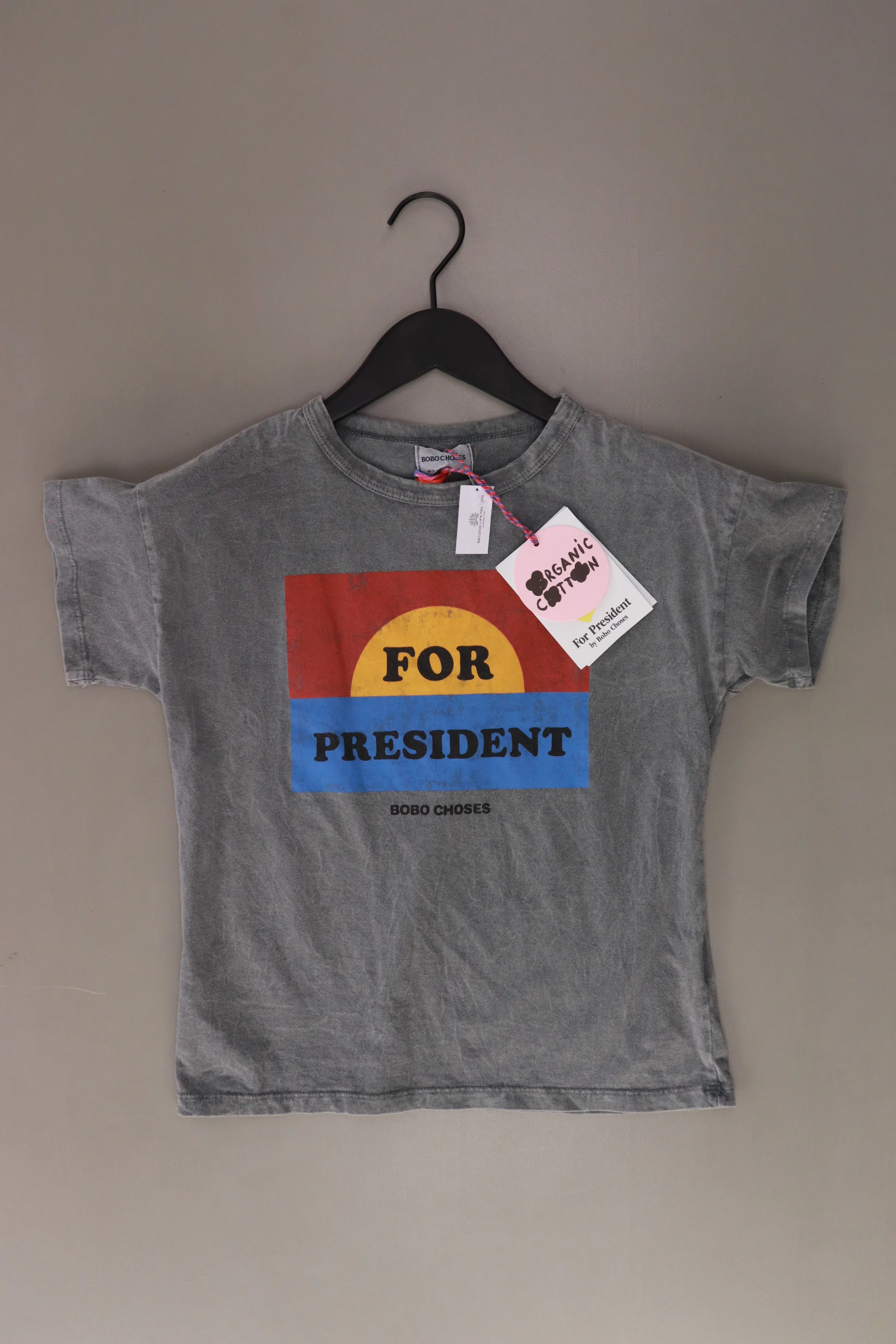 Bobo Choses Kinder Printshirt "for president" grau Größe 8-9 Jahre, 134cm neu mit Etikett