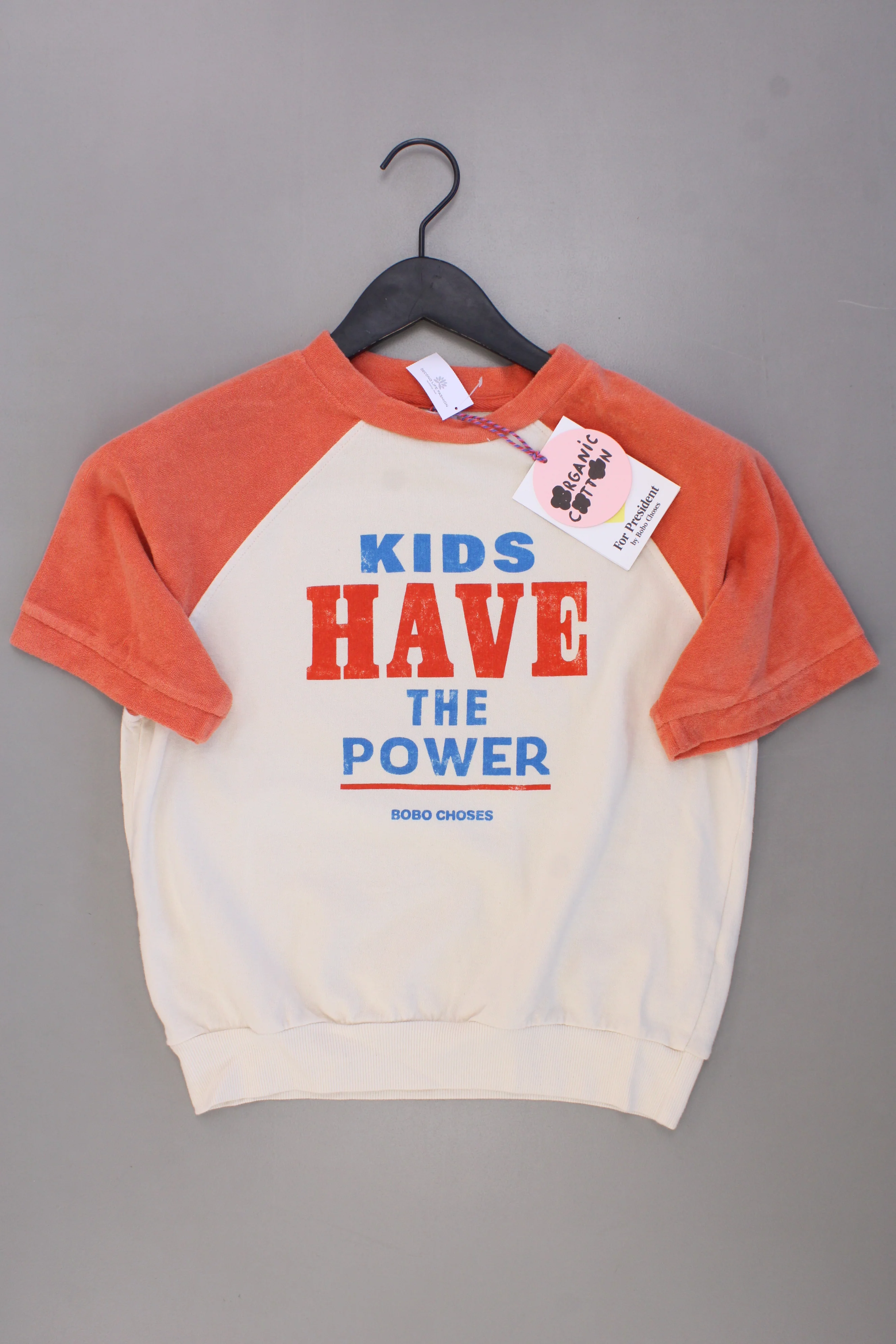 Bobo Choses Kinder T-Shirt Bio Baumwolle mit Aufdruck "Kids have the power" orange Größe 8-9 Jahre, 134cm neu mit Etikett