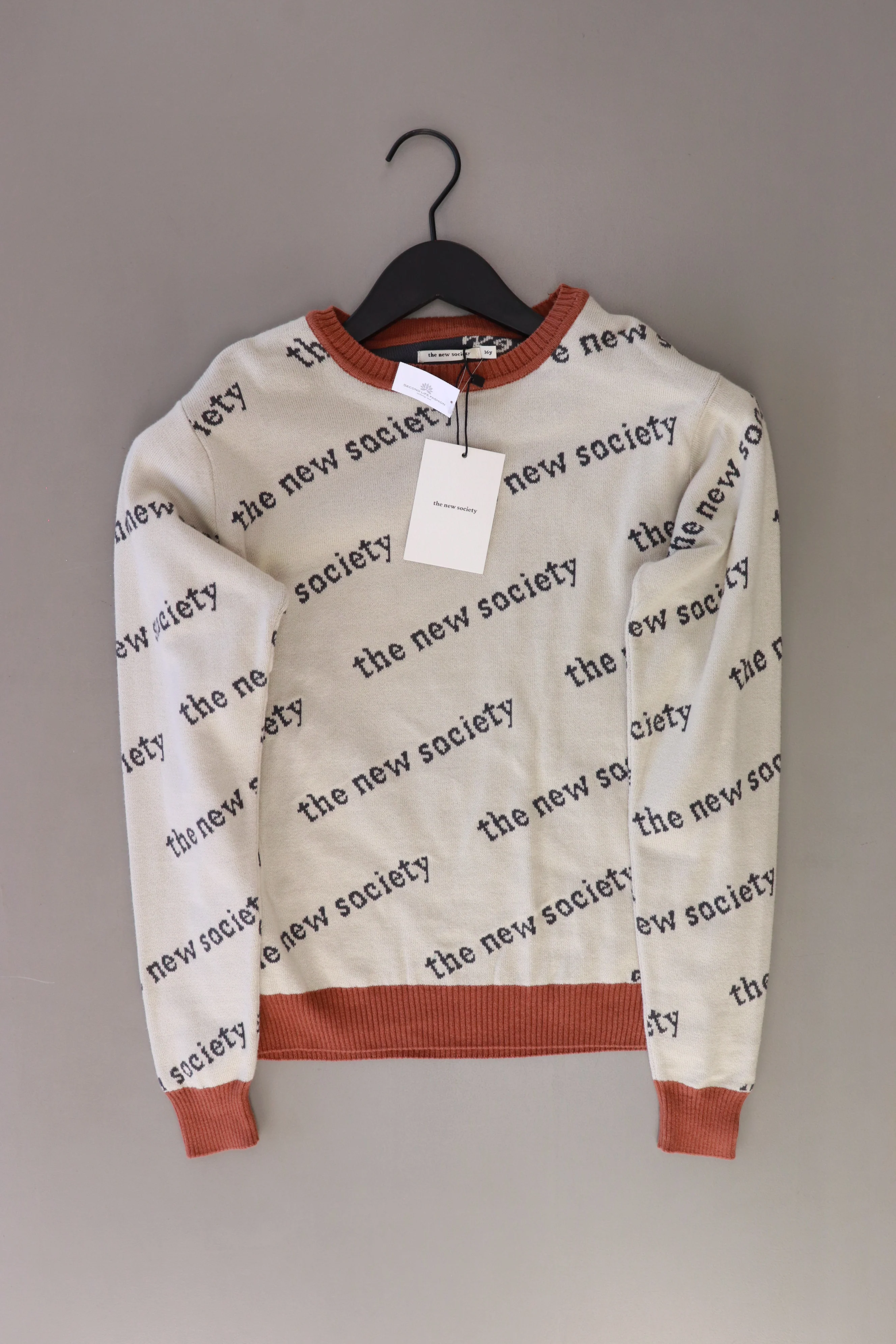 the new society Pullover Logo Sweater creme Größe 16 Jahre neu mit Etikett